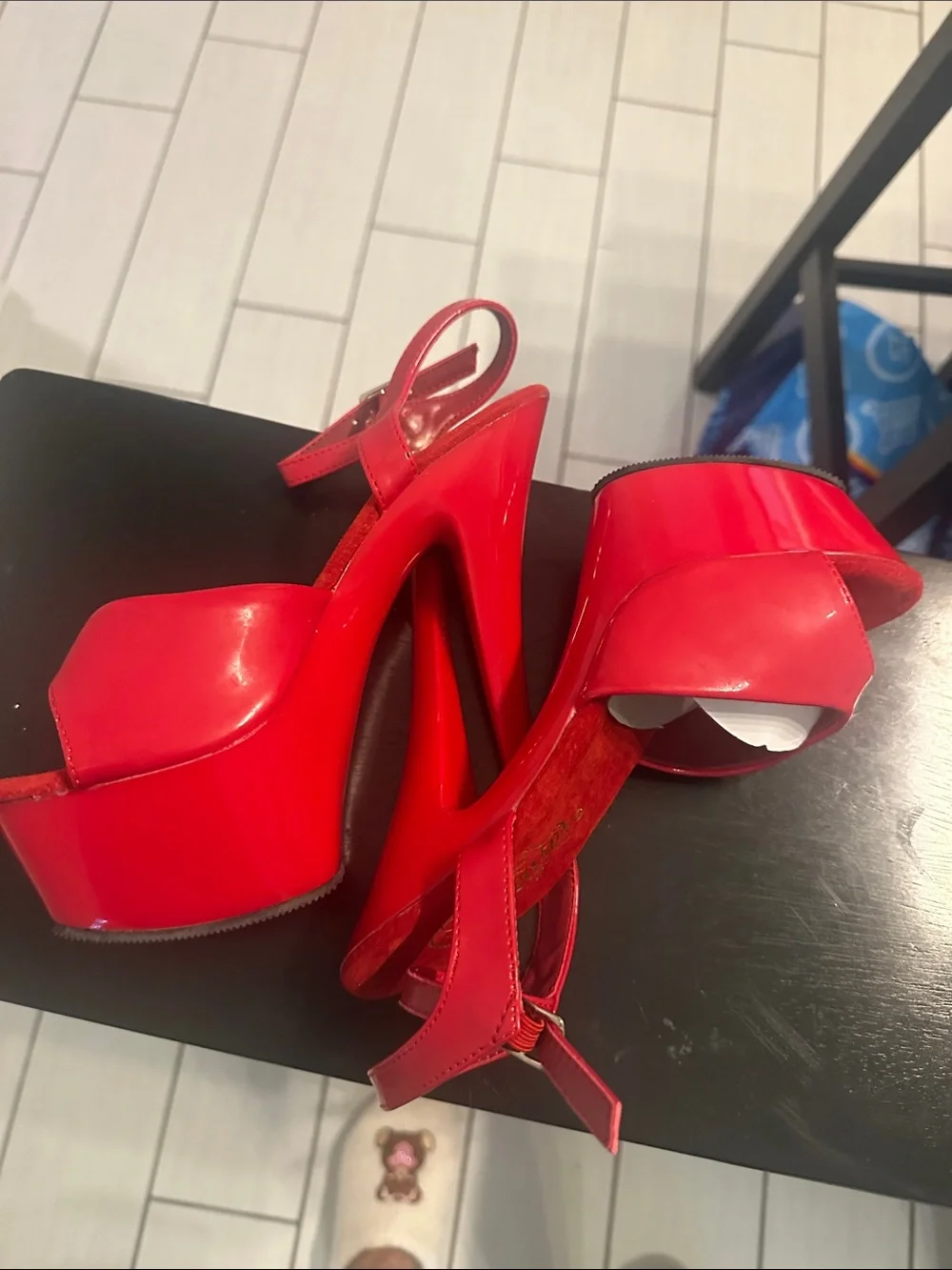 Red Platform Ankle-Strap High Heels - Women